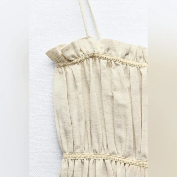 ZARA 100% LINEN RUSTIC TOP WITH STRAPS - Picture 5 of 6